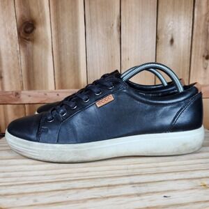 Ecco Soft 7 Shoes Mens 8 42‎ Black Leather Casual Walking Comfort Sneakers
